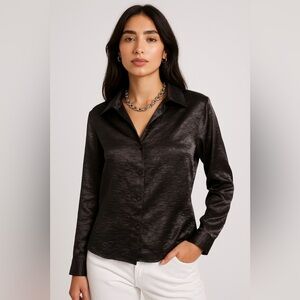 Notations Woman Black Textured Button-Down Blouse – Size 22W